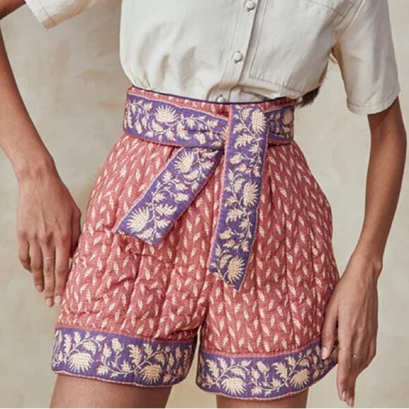 Hunter Bell Edith Patina Border Floral High Rise Quilted Shorts Women’s Size 6 - Picture 1 of 9